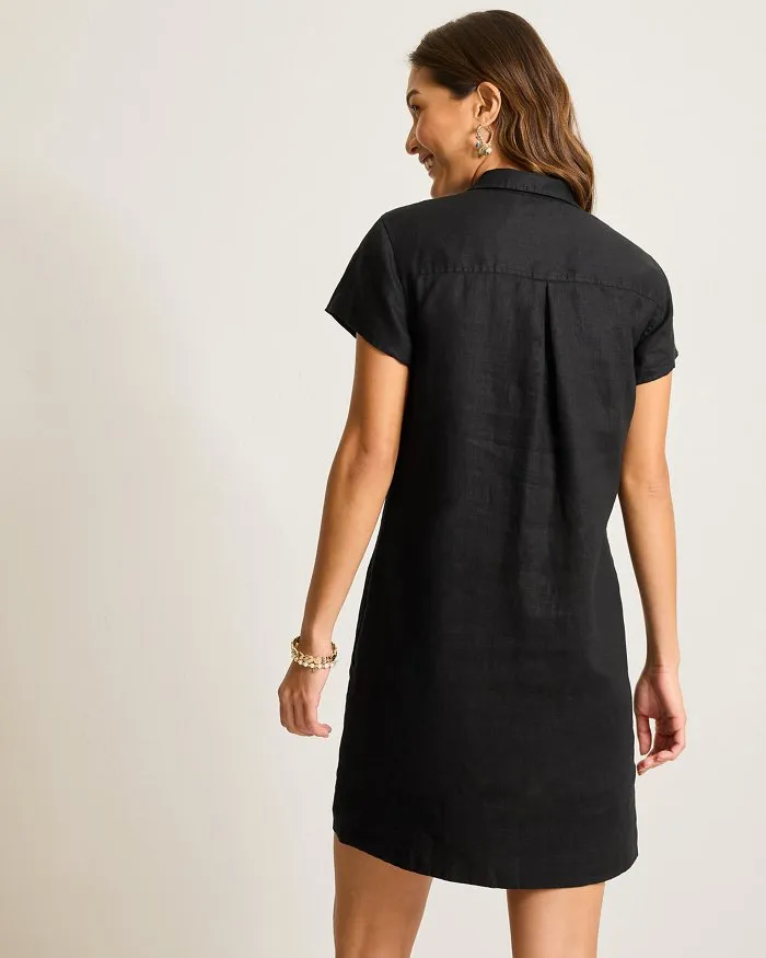 Tommy Bahama Women's Two Palms Short Sleeve Collared Linen Dress - Black Tommy Bahama Clothing