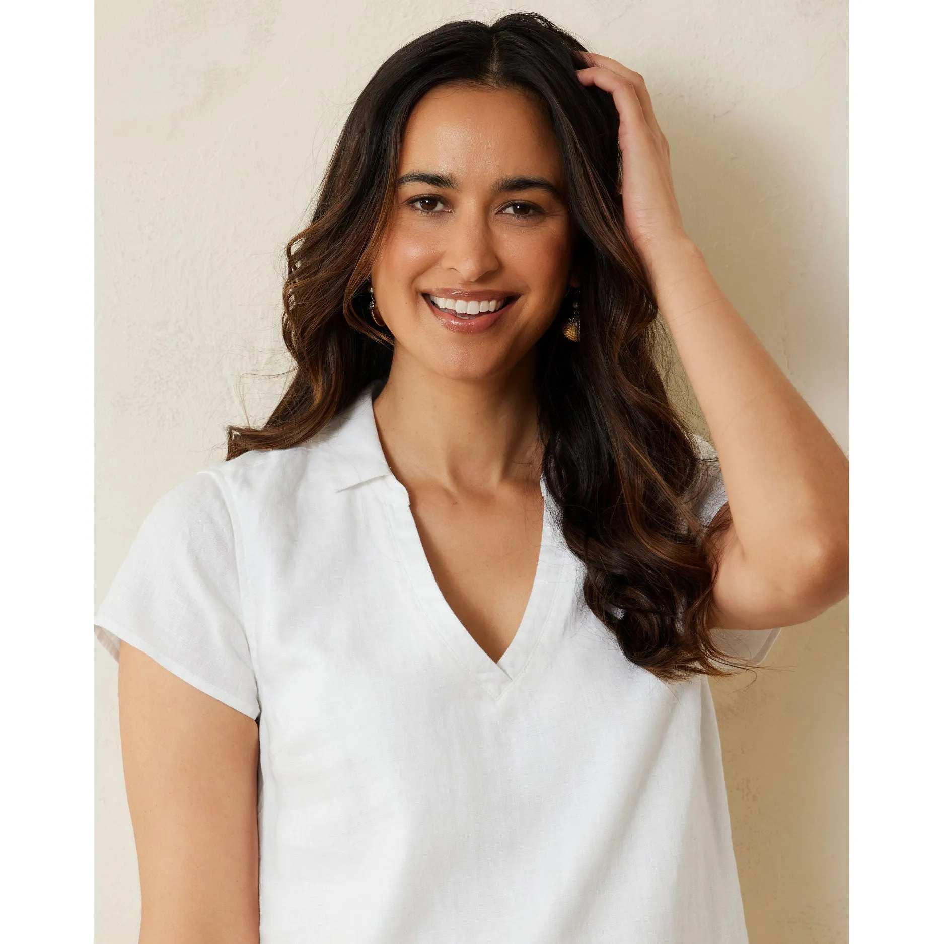 Tommy Bahama Women's Two Palms Short Sleeve Collared Linen Dress - White Tommy Bahama Clothing
