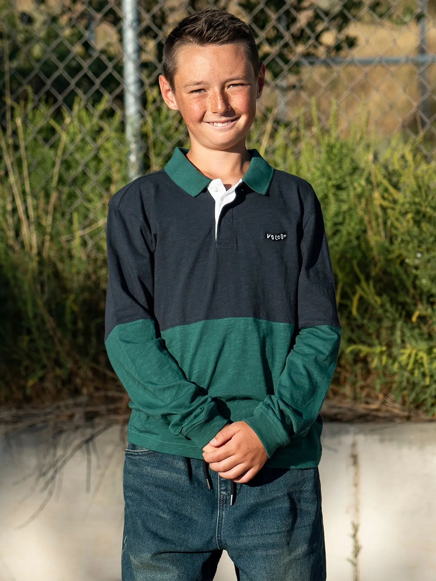 Volcom Duo Stone Polo Long Sleeve Shirt (Age 8-14) Navy Volcom