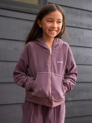 Volcom Girls Lived In Lounge Velour Zip Fleece Jacket Acai Volcom