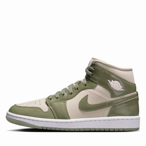 Women's Air Jordan 1 Mid SE - Sea Glass/Oil Green Air Jordan signature sneakers