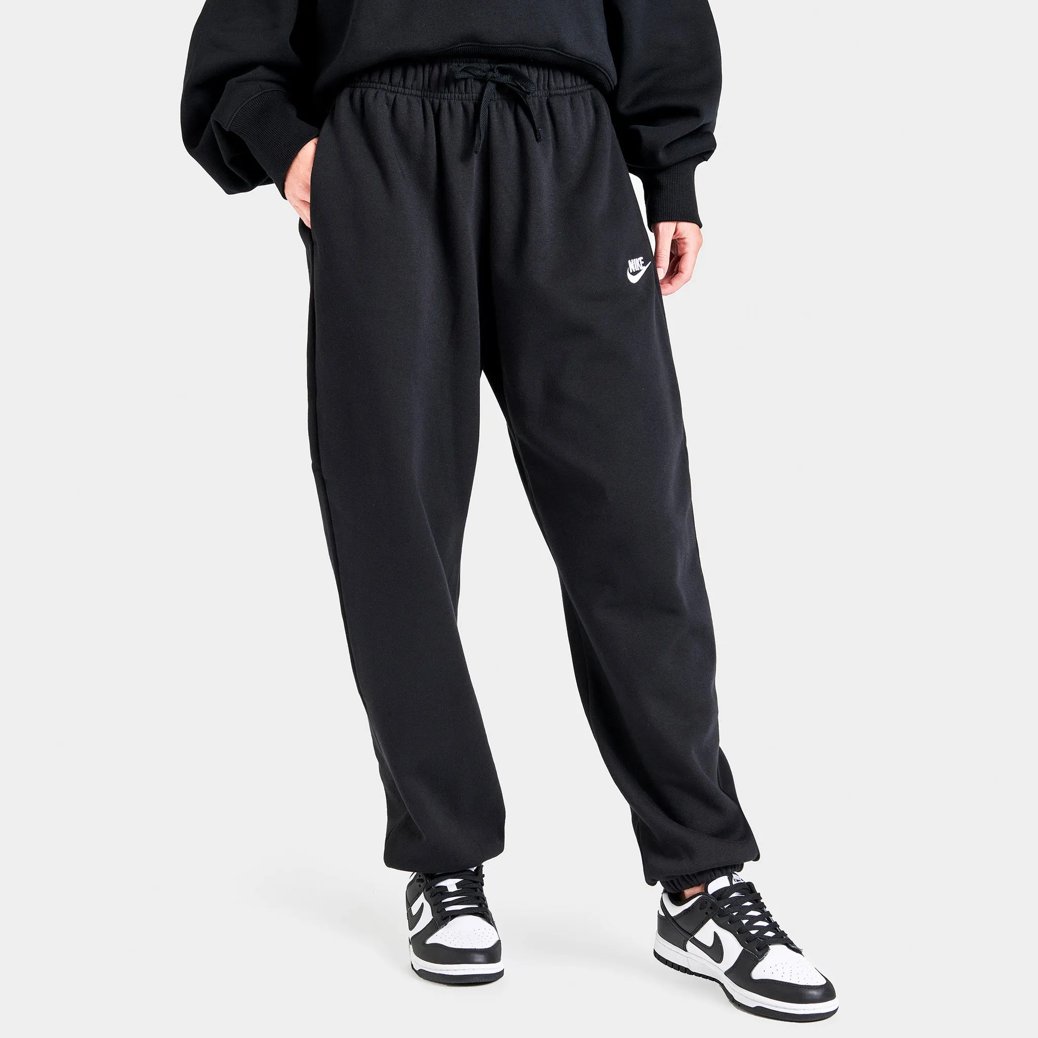 Womens Nike Nike Sportswear Women's Club Fleece Mid-Rise Oversized Sweatpants Black / White