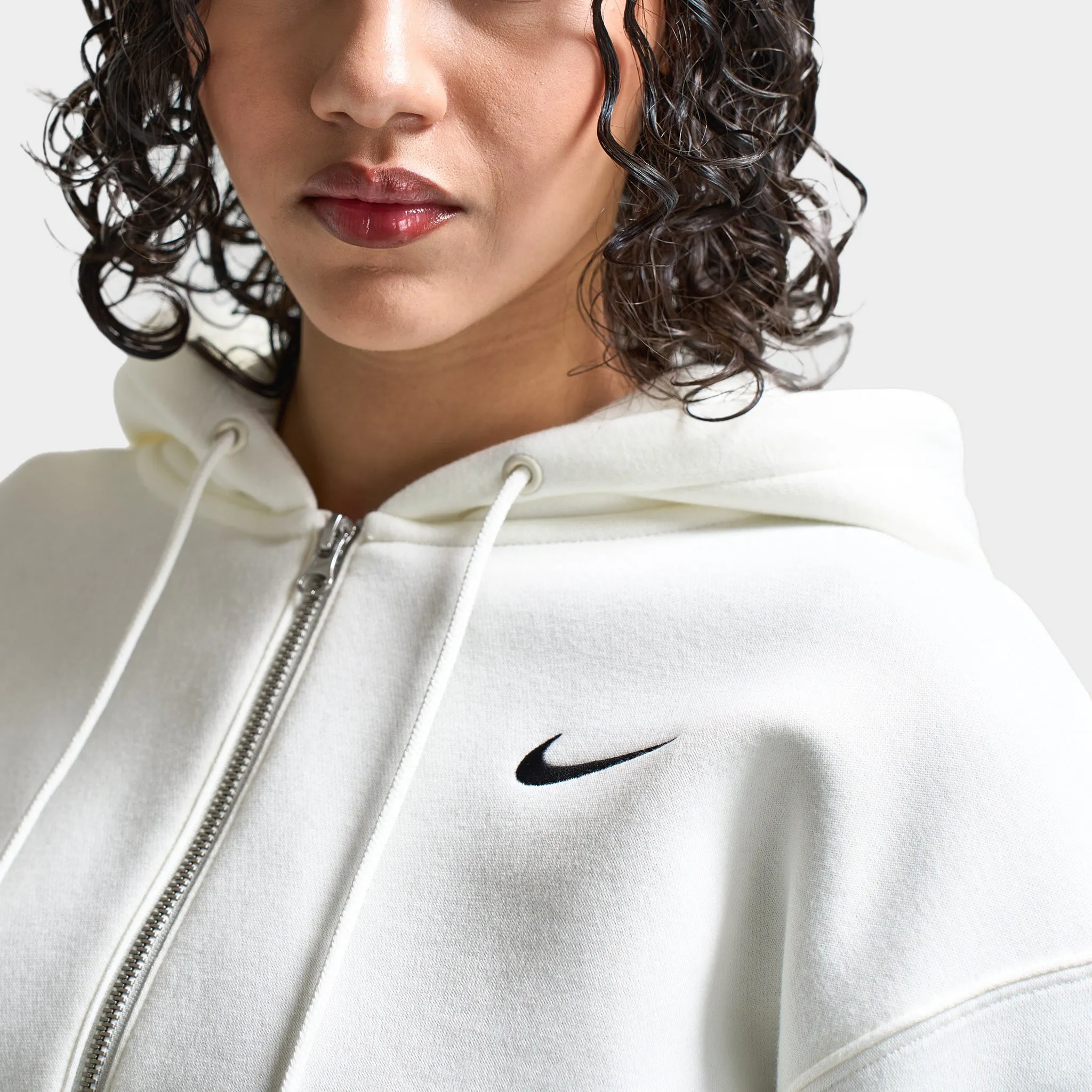 Womens Nike Nike Sportswear Women's Phoenix Fleece Loose Crop Full Zip Hoodie Sail / Black