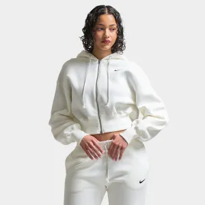 Womens Nike Nike Sportswear Women's Phoenix Fleece Loose Crop Full Zip Hoodie Sail / Black