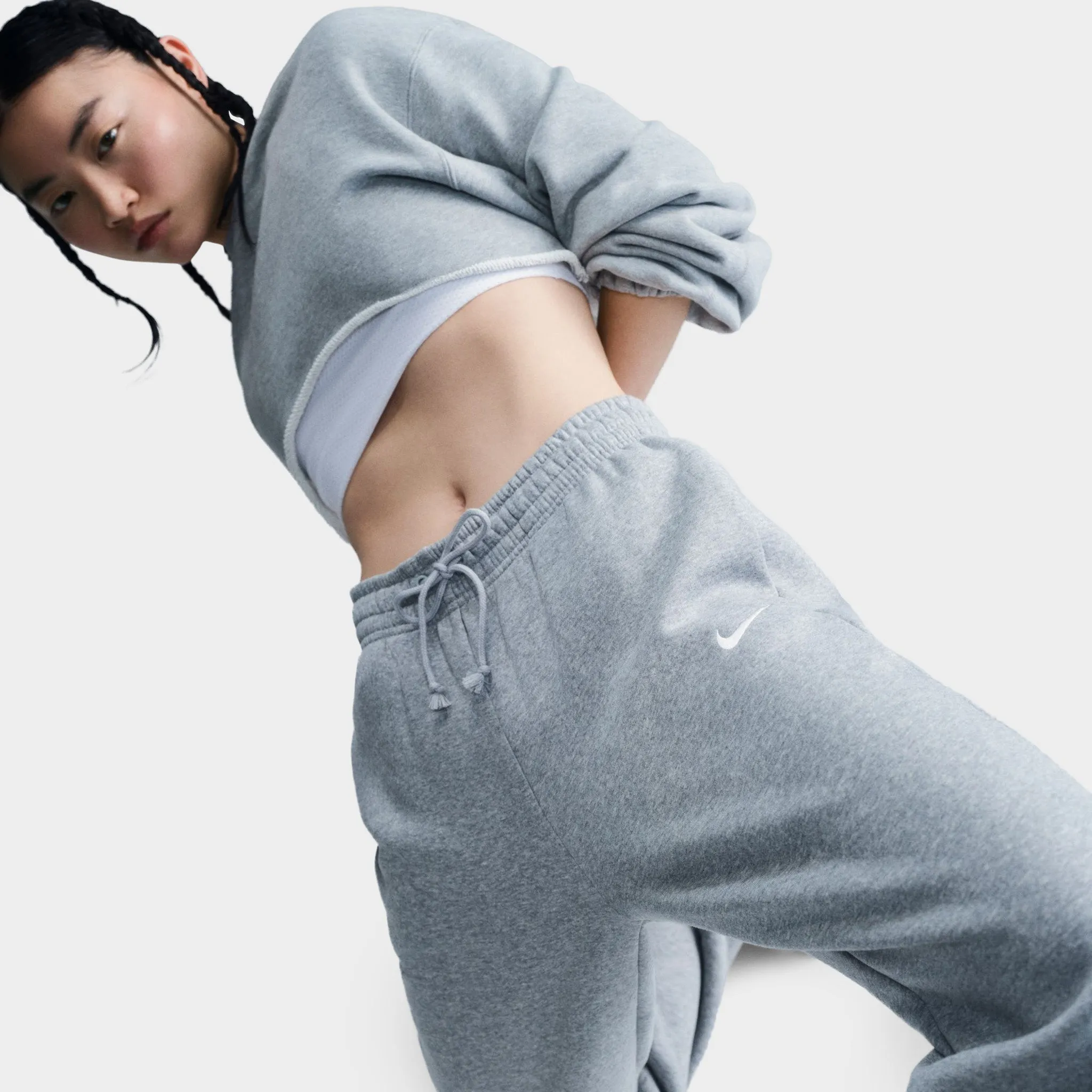 Womens Nike Nike Sportswear Women's Phoenix High-Waisted Oversized Sweatpants Dk Grey Heather / Sail