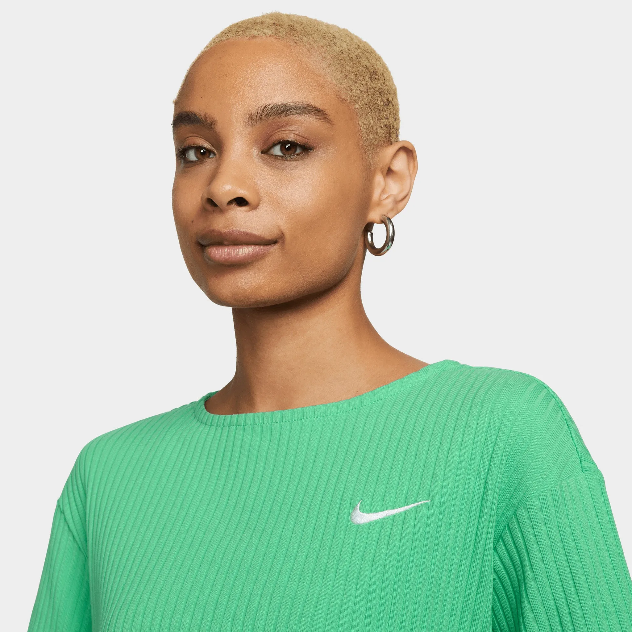 Womens Nike Nike Women's Sportswear Ribbed Jersey Short Sleeve Top Spring Green / White