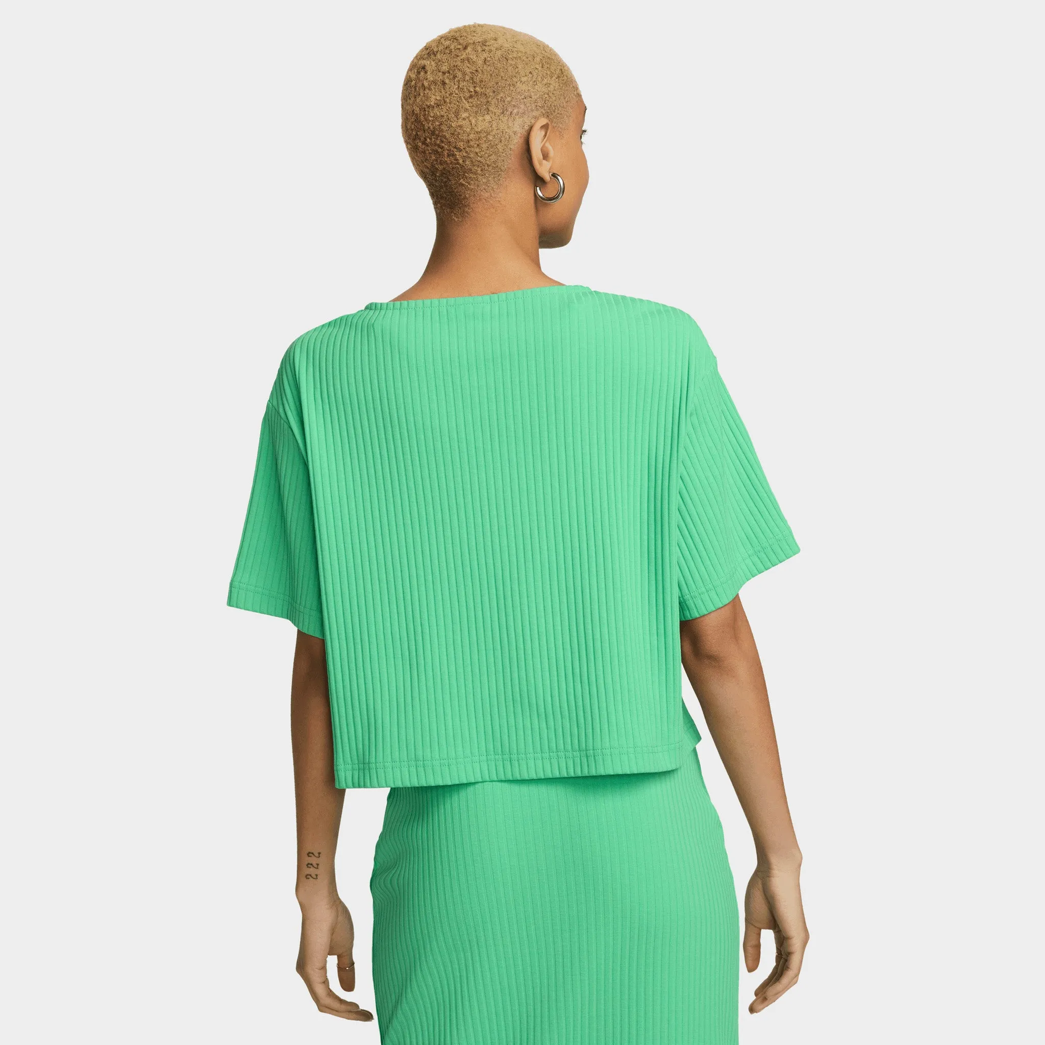 Womens Nike Nike Women's Sportswear Ribbed Jersey Short Sleeve Top Spring Green / White