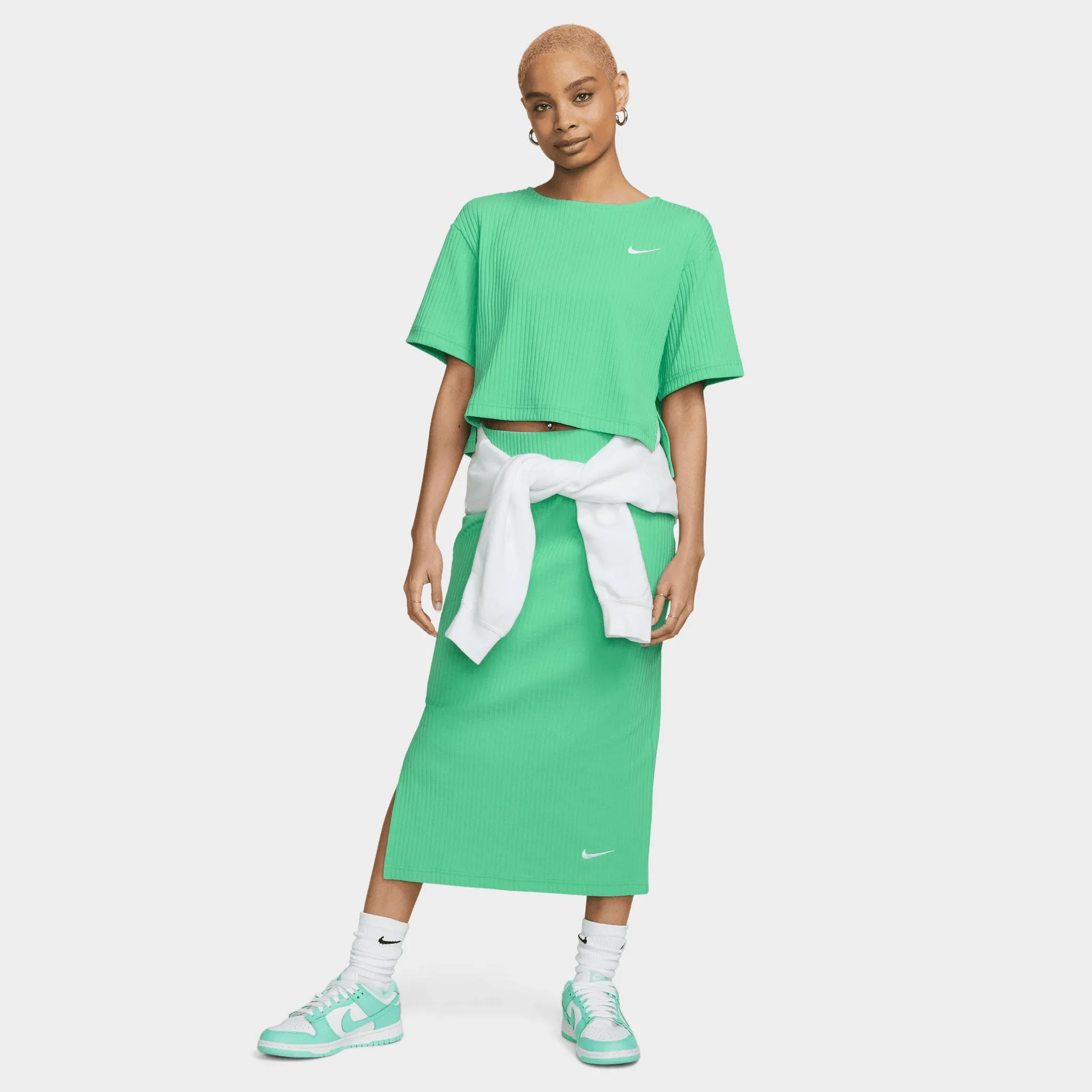 Womens Nike Nike Women's Sportswear Ribbed Jersey Short Sleeve Top Spring Green / White