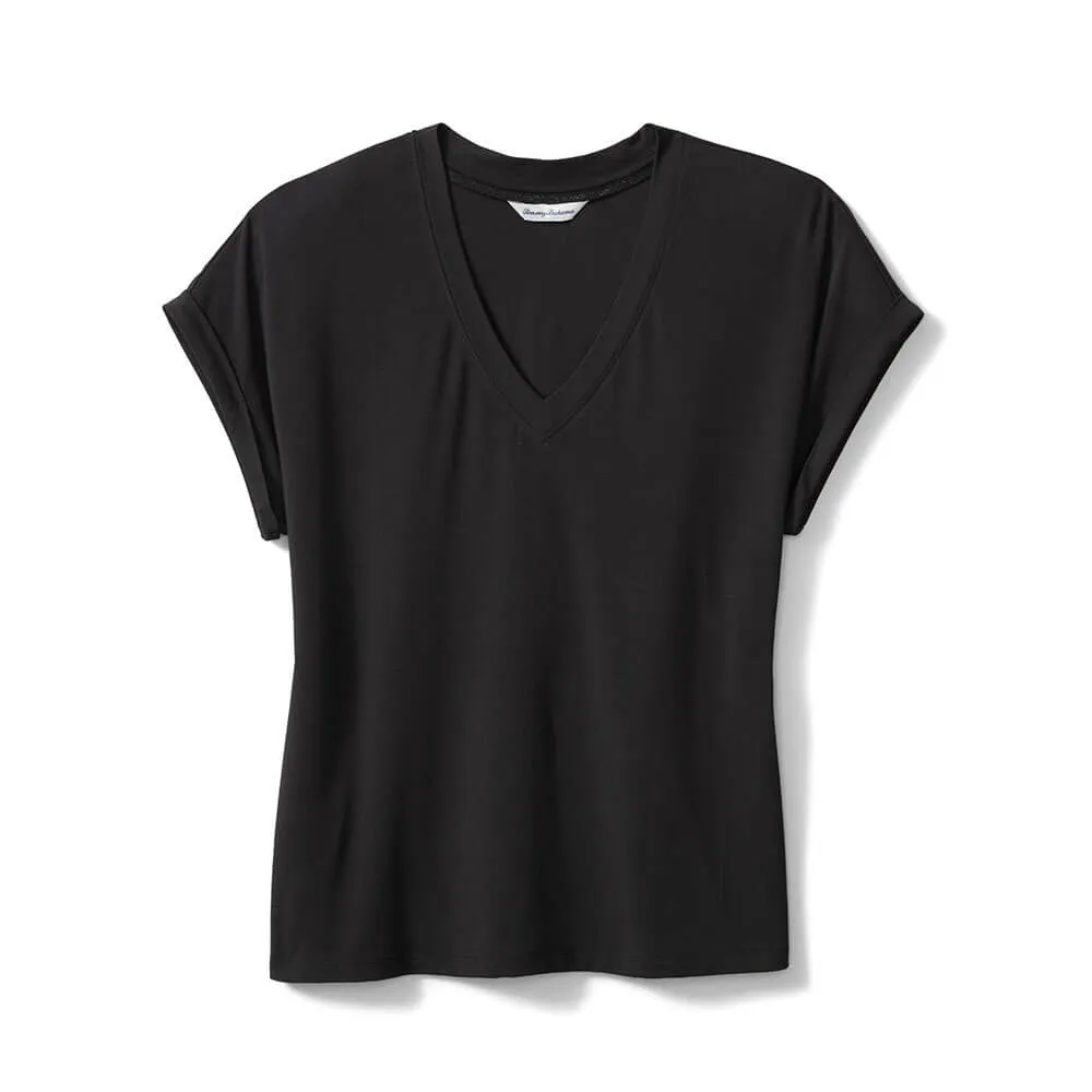 Womens Tommy Bahama Sportswear Tommy Bahama Women's Kauai Jersey V-Neck T-Shirt - Black