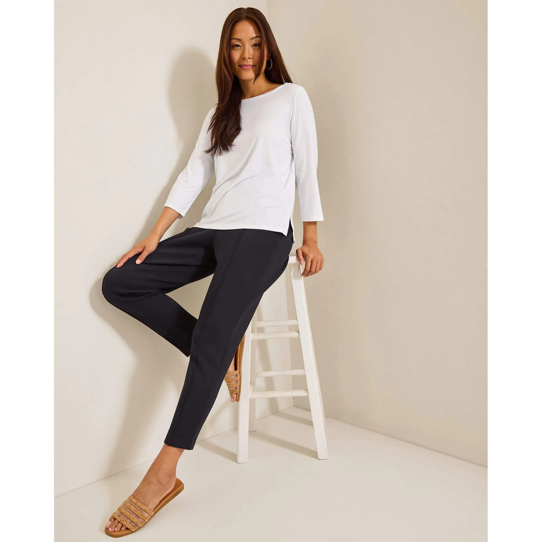 Womens Tommy Bahama Sportswear Tommy Bahama Women's Kona Isles 3/4 Sleeve Boat Neck Top - White