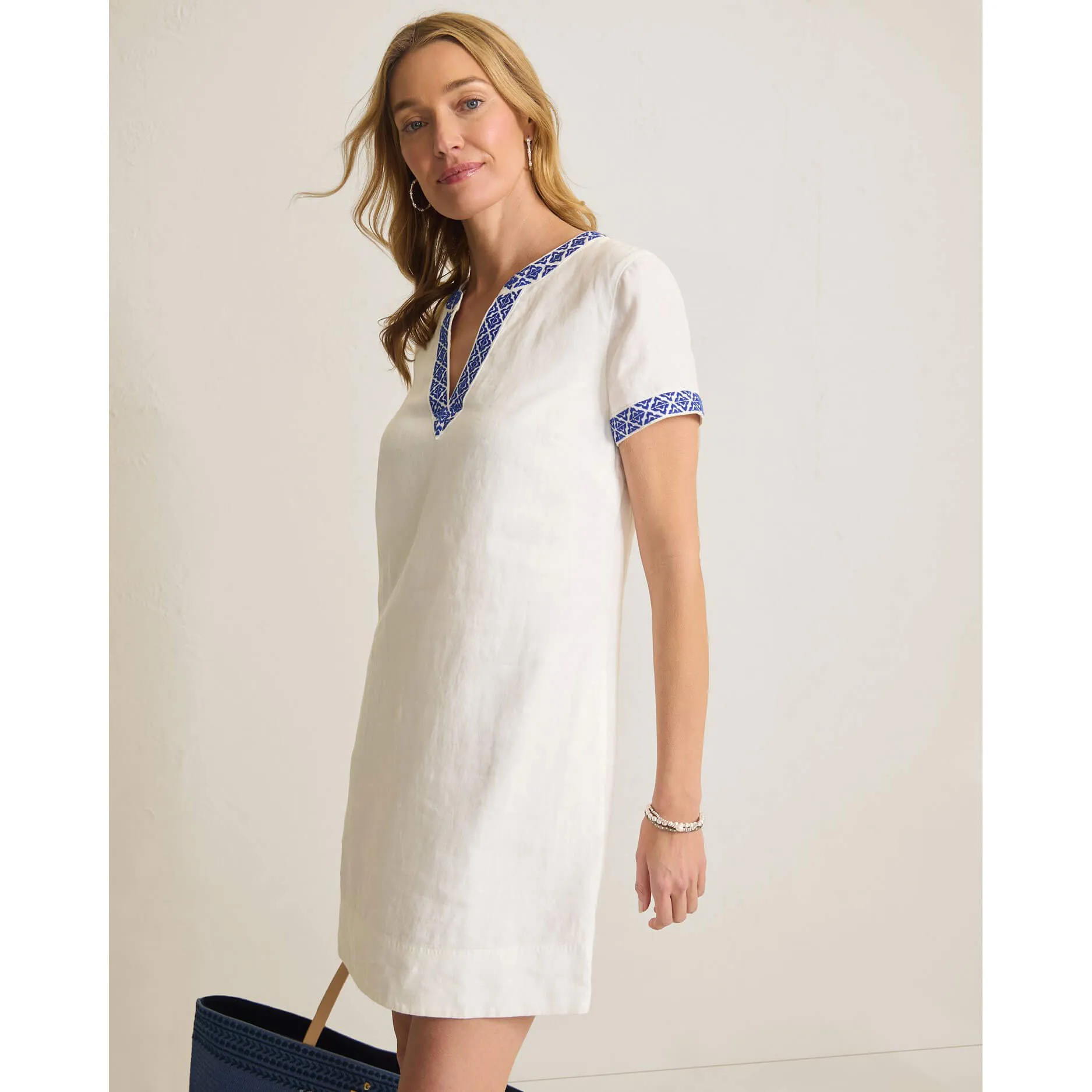 Womens Tommy Bahama Sportswear Tommy Bahama Women's Two Palms Coastal Tiles Linen Dress - Cobalt Haze