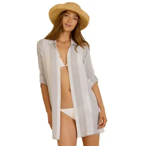 Womens Tommy Bahama Swimwear Tommy Bahama Rugby Beach Stripe Boyfriend Shirt Dress Coverup - Med Khaki